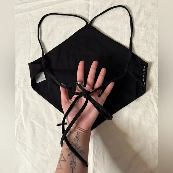 White Fox Black and Silver Rhinestone Halter Diamond Backless Top XS - Picture 5 of 8